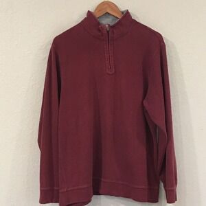 Izod Men XL Sweater Red Burgundy Pullover Quarter Zip 100% Cotton Preppy Golf